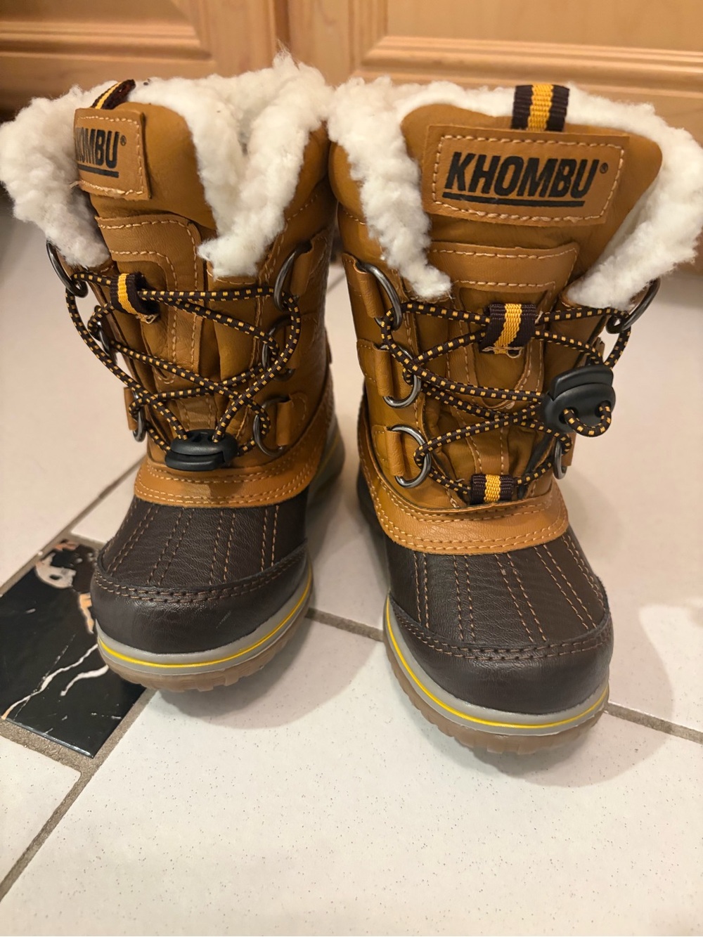 Khombu Brown and Tan Fleece-Lined Kids Winter Boots